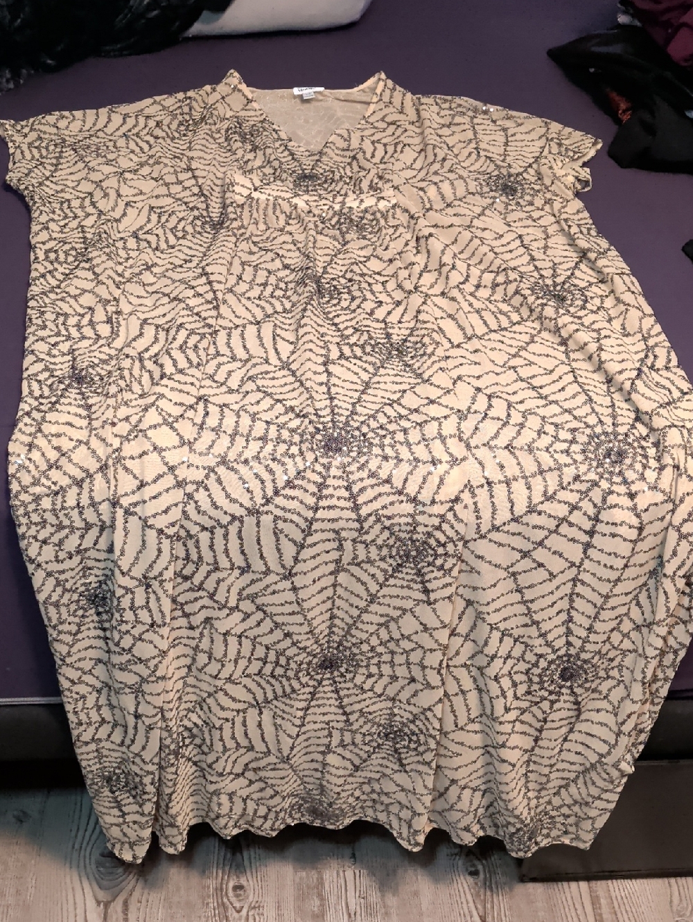 Unique Vintage Sequin Spiderweb Caftan Dress - Picture 3 of 4